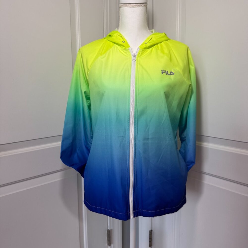 Fila Sport Windbreaker Jacket Ombre from Neon to Royal Blue size small - Picture 5 of 9